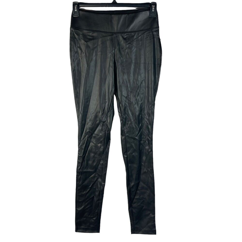 INC International Concepts SZ 4 Faux Leather Skinny Pants Pull-On Mid-Rise Black